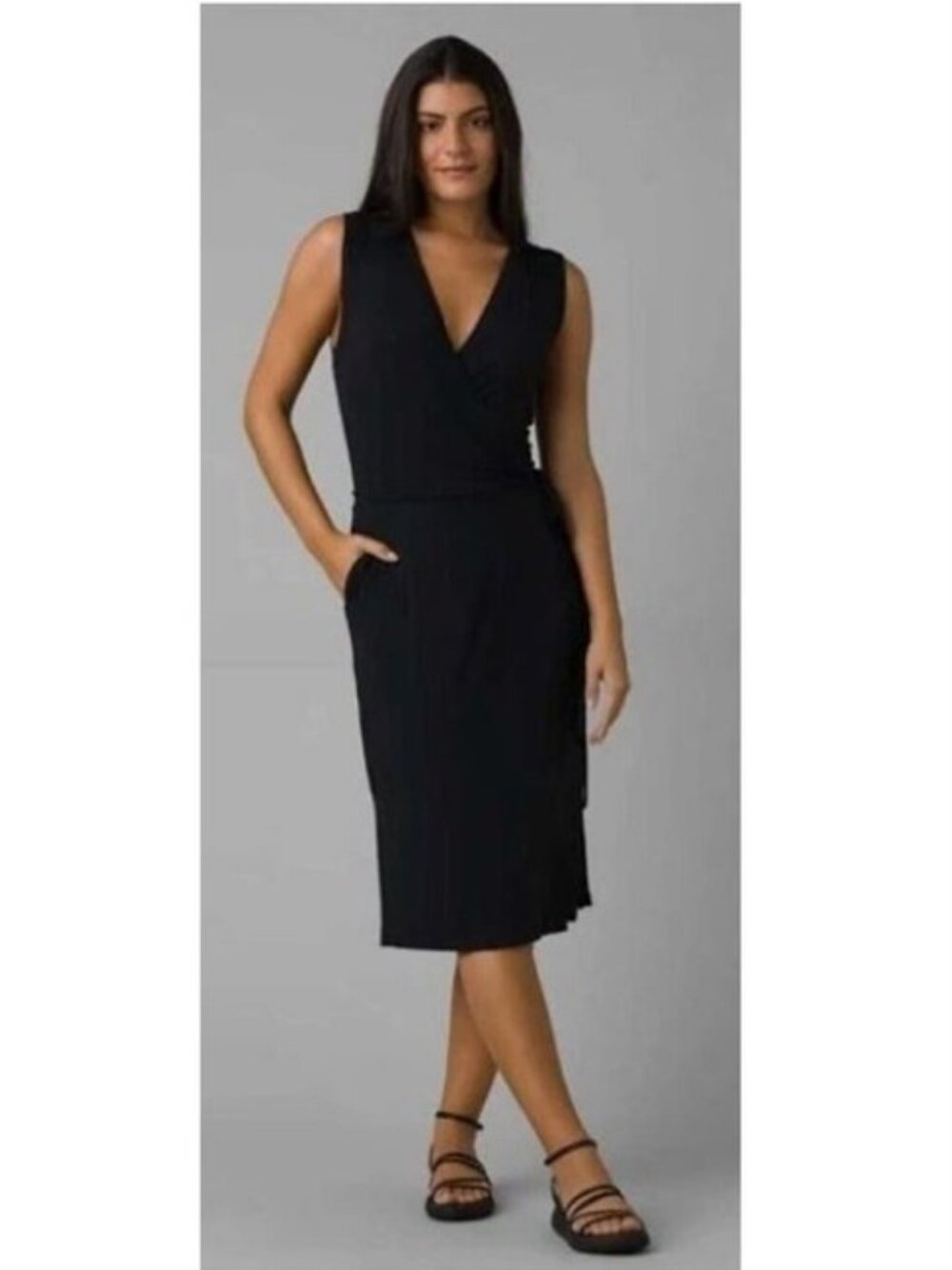 NWT prAna Foundation Wrap Dress Black TENCEL Modal Size L